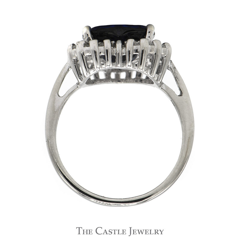 Heart Shaped Recrystallized Sapphire Ring With Diamond Halo .20 CTTW IN 10KT White Gold