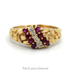 Round Ruby & Diamond Cluster Ring with Nugget Style Mounting in 14k Yellow Gold - Thumbnail 1