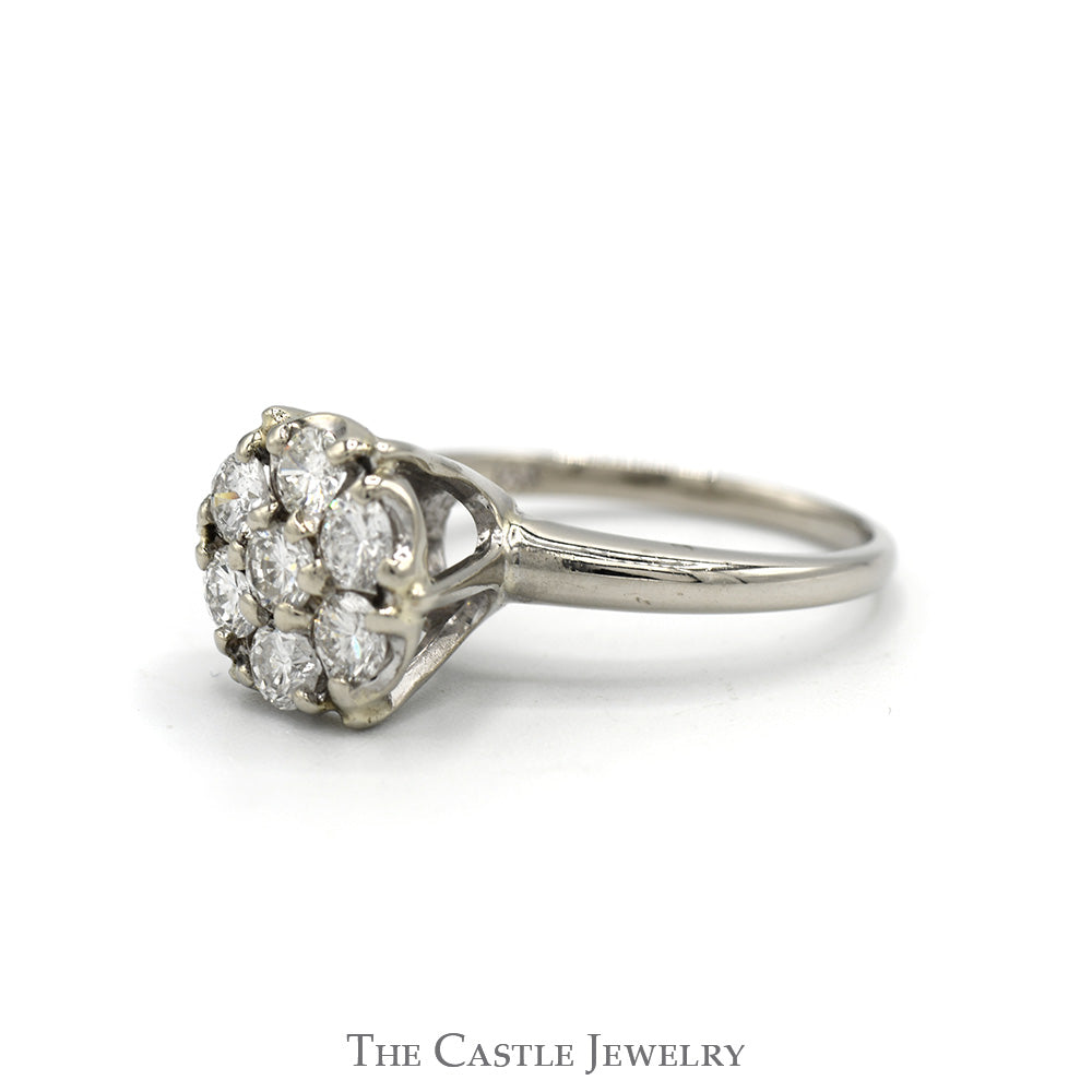 1cttw Round 7 Diamond Cluster Ring in 14k White Gold