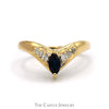 Marquise Cut Sapphire Ring with Diamond Accents in 14k Yellow Gold "V" Shaped Setting - Thumbnail 1