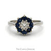 Round .10ct Diamond Ring with Sapphire Halo in 14k White Gold - Thumbnail 1