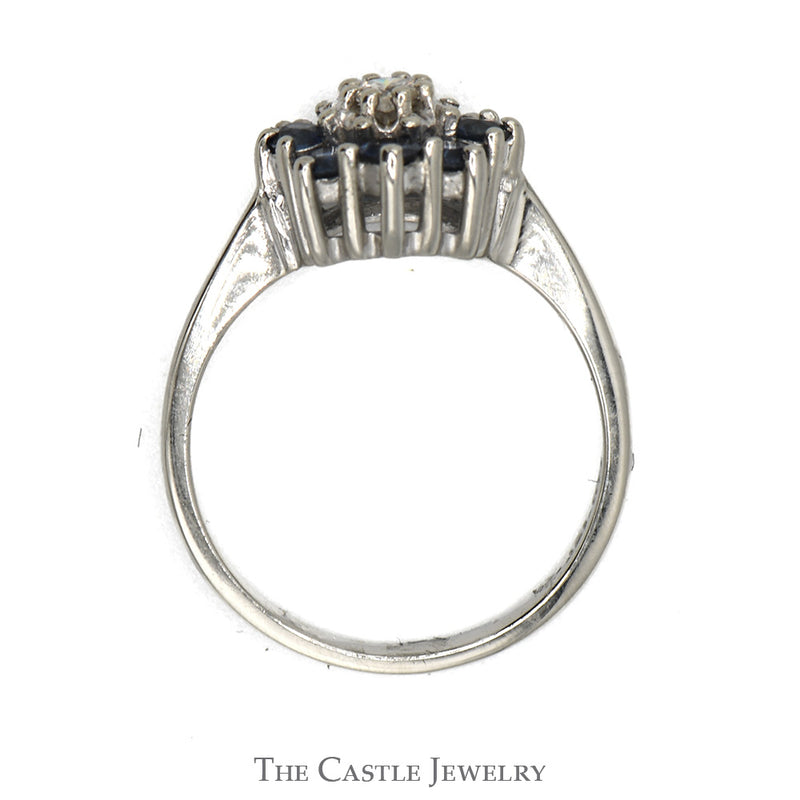 Round .10ct Diamond Ring with Sapphire Halo in 14k White Gold