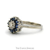 Round .10ct Diamond Ring with Sapphire Halo in 14k White Gold - Thumbnail 3