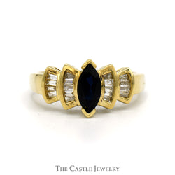 Marquise Cut Sapphire And Baguette Cut Diamond Ring .25 CTTW In 10KT Yellow Gold