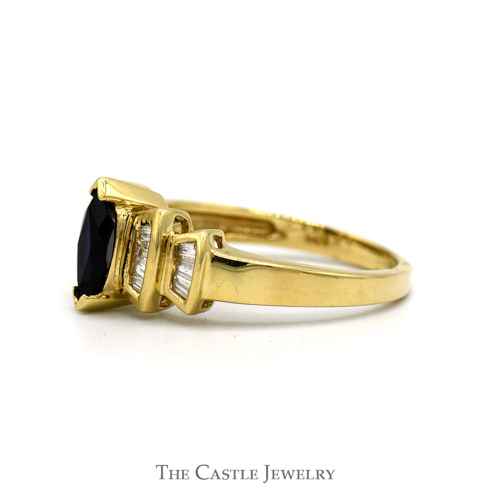 Marquise Cut Sapphire And Baguette Cut Diamond Ring .25 CTTW In 10KT Yellow Gold