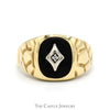 Oval Shaped Black Onyx Ring with Diamond Accent and Nugget Textured Sides in 10k Yellow Gold - Thumbnail 1