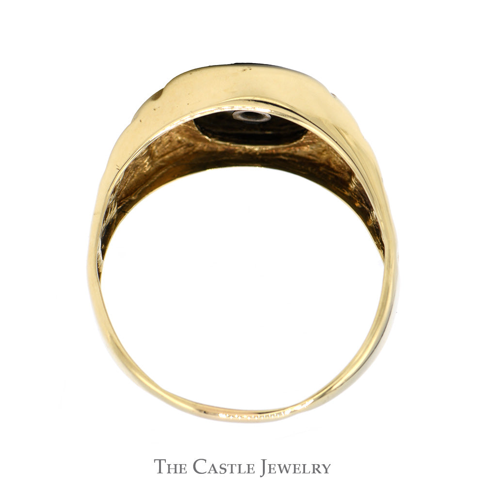 Oval Shaped Black Onyx Ring with Diamond Accent and Nugget Textured Sides in 10k Yellow Gold