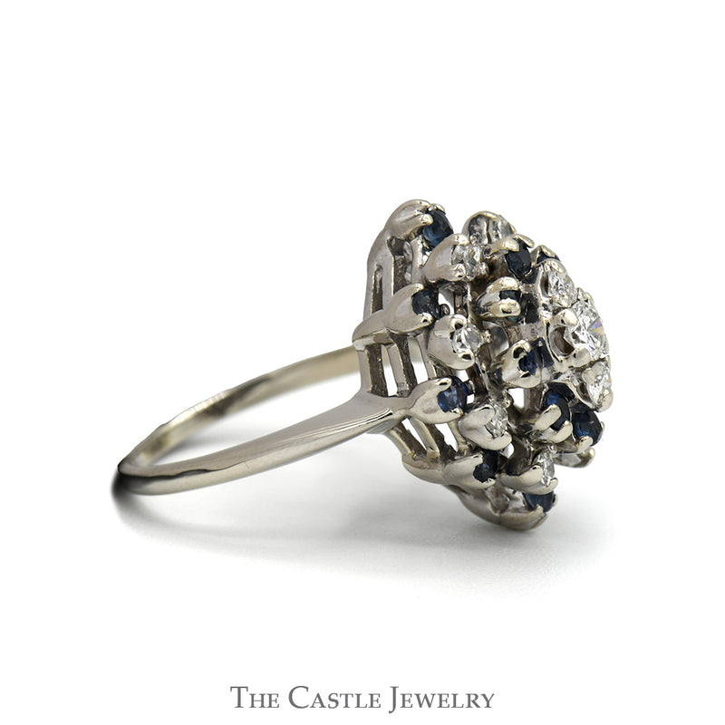 Marquise Shaped Diamond & Sapphire Cluster Ring in 14k White Gold