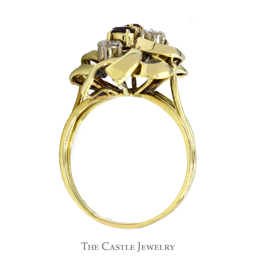 Open Free Form Ruby & Diamond Cluster Ring in 10k Yellow Gold