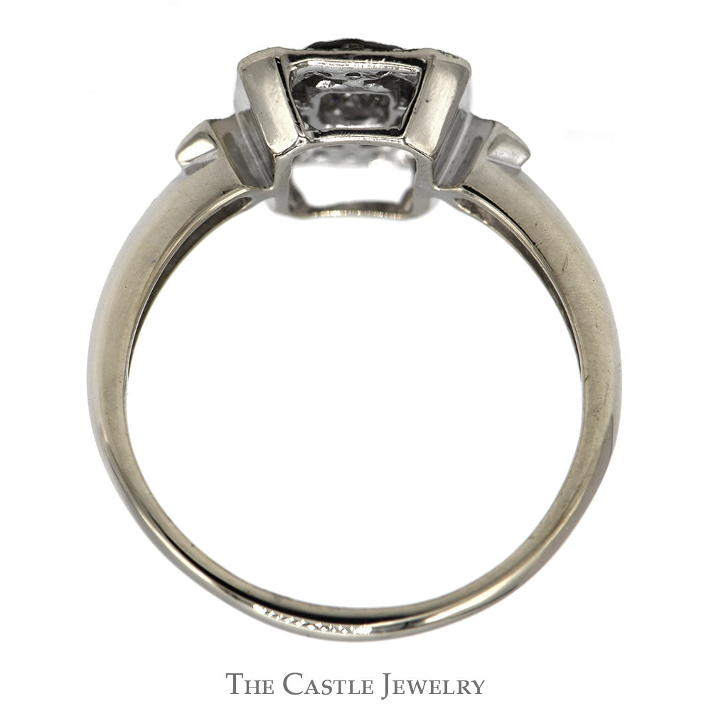 1/4cttw Round and Baguette Cut Diamond Cluster Shield Ring in 14k White Gold