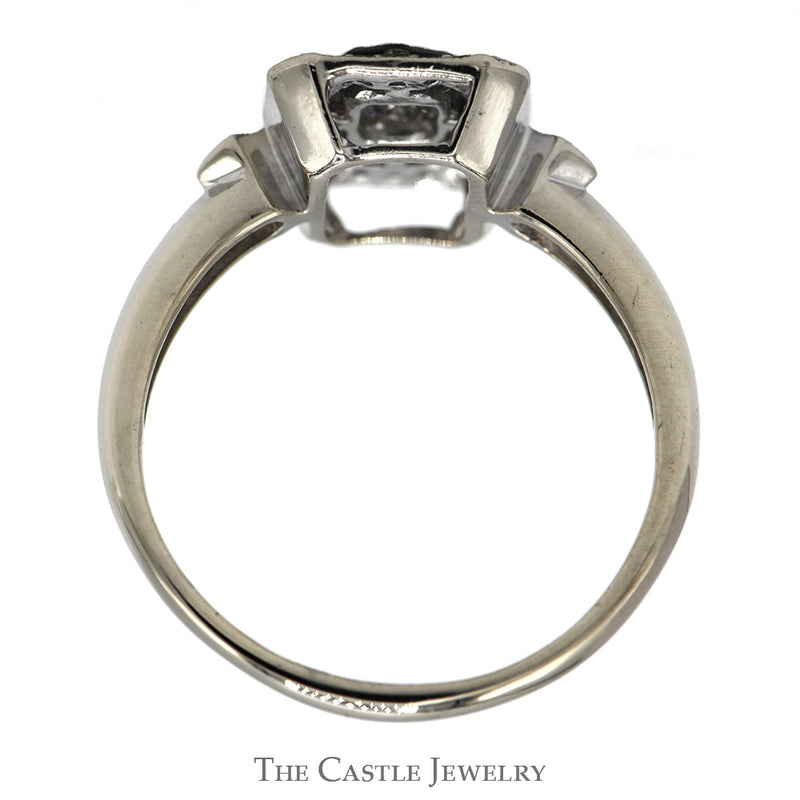 1/4cttw Round and Baguette Cut Diamond Cluster Shield Ring in 14k White Gold