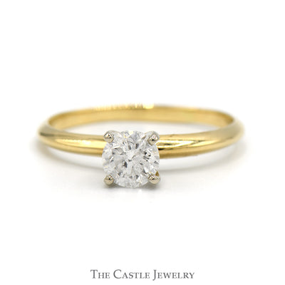 .65ct Round Diamond Solitaire Engagement Ring in 14k Yellow Gold 4 Prong Tiffany Mounting
