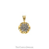 1/4cttw Round Diamond Cluster Pendant in 14k Yellow Gold Scalloped Mounting - Thumbnail 1