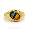Oval Shaped Blue Topaz and Citrine Combo Ring in 18k Yellow Gold Ridged Mounting - Thumbnail 1