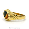 Oval Shaped Blue Topaz and Citrine Combo Ring in 18k Yellow Gold Ridged Mounting - Thumbnail 3