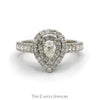1cttw Pear Cut Diamond Engagement Ring with Double Diamond Halo and Accented Sides in 14k White Gold - Thumbnail 1