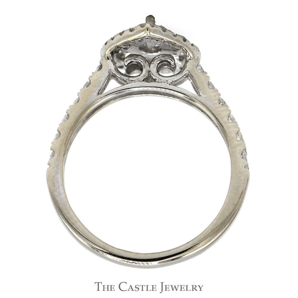 1cttw Pear Cut Diamond Engagement Ring with Double Diamond Halo and Accented Sides in 14k White Gold