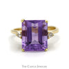 Emerald Cut Amethyst Ring with Round Diamond Accents in 10k Yellow Gold - Thumbnail 1
