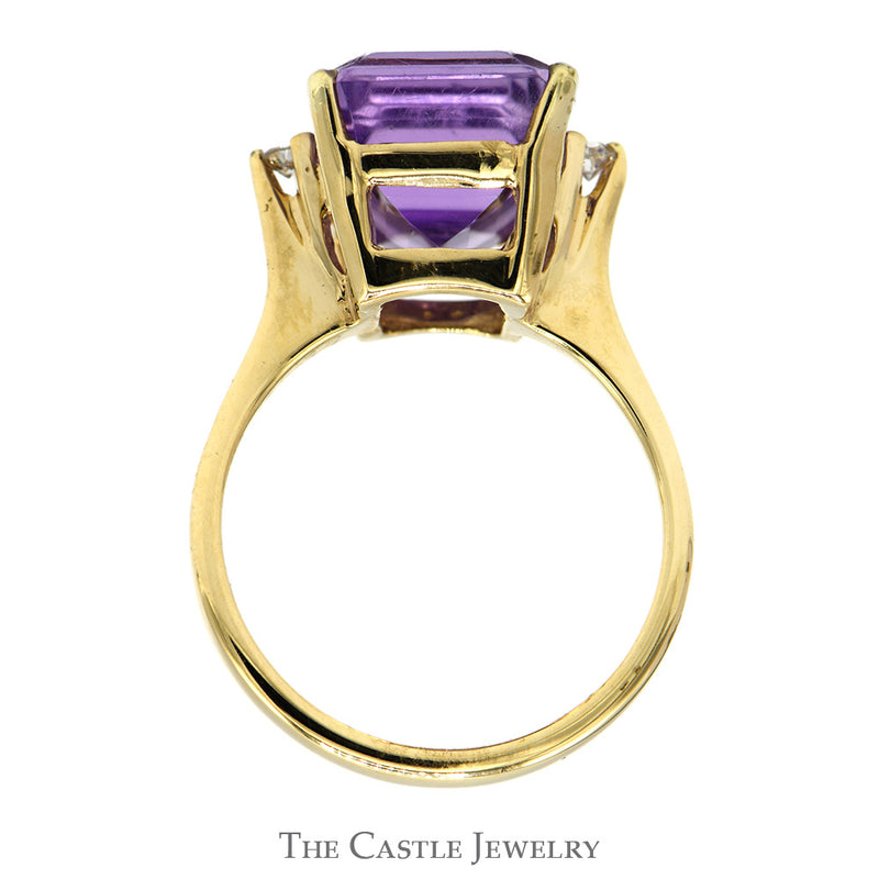 Emerald Cut Amethyst Ring with Round Diamond Accents in 10k Yellow Gold
