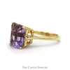 Emerald Cut Amethyst Ring with Round Diamond Accents in 10k Yellow Gold - Thumbnail 3