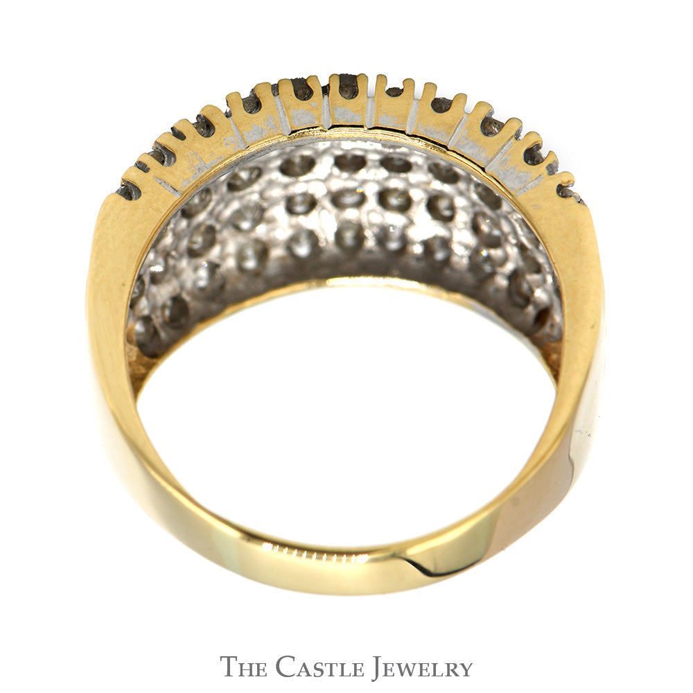 Wide 2cttw 5 Row Diamond Cluster Ring in 14k Yellow Gold