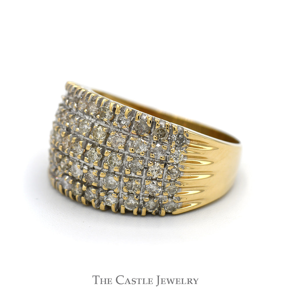 Wide 2cttw 5 Row Diamond Cluster Ring in 14k Yellow Gold