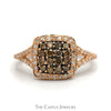 Effy Designer Square Shaped "Espresso" Diamond Cluster Ring with Diamond Halo and Accented Split Shank Sides in 14k Rose Gold - Thumbnail 1