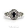 Oval Sapphire Ring with Illusion Set Diamond Halo and Accented Split Shank Sides in 10k White Gold - Thumbnail 1