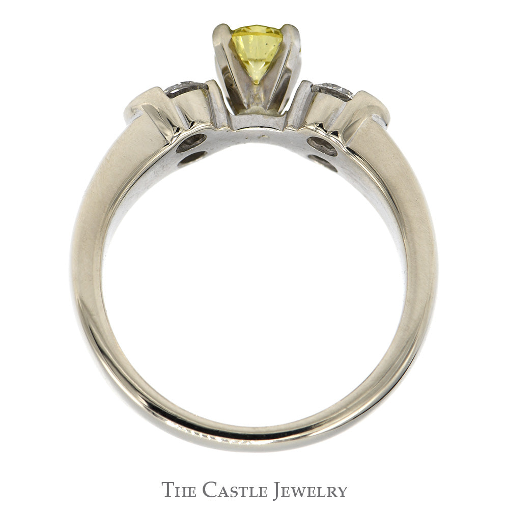 Yellow Diamond Ring with White Diamond Accents in 14k White Gold