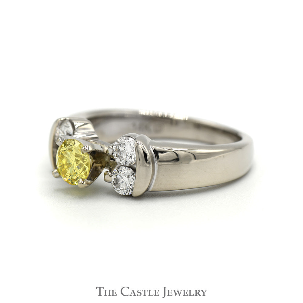 Yellow Diamond Ring with White Diamond Accents in 14k White Gold