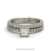 Princess Cut Diamond Bridal Set with Diamond Accented Sides and Matching Band in 14k White Gold - Thumbnail 1