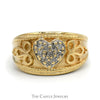 Heart Shaped Diamond Cluster Dome Ring with Scrollwork Sides in 10k Yellow Gold - Thumbnail 1