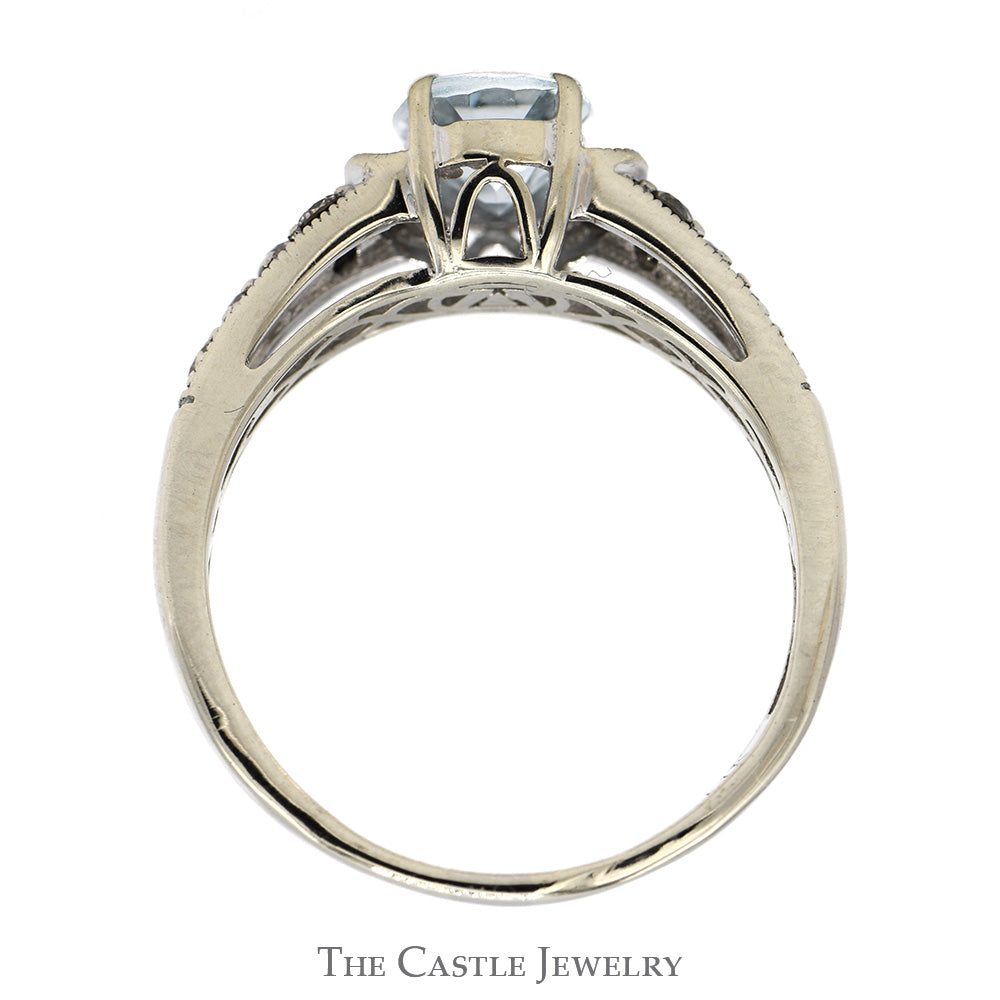 Le Vian Designer Oval Cut Aquamarine Ring with Chocolate & White Diamond Accents in 14k White Gold