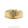 10k yellow gold signet ring with a diamond cross recessed into an octagonal panel — top view - Thumbnail 1