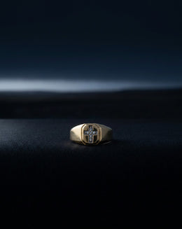 Men's 10k Yellow Gold Signet Ring with a .06cttw Diamond Cross Recessed into an Octagonal Panel
