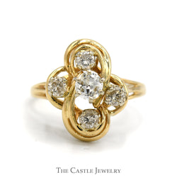 Swirled Freeform 3/4cttw Round Diamond Cluster Ring in 10k Yellow Gold