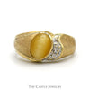 Oval Tiger's Eye Men's Ring with Diamond Accents in 10k Yellow Gold Brushed Textured Mounting - Thumbnail 1