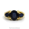 Oval Sapphire Three Stone Ring with Open Split Shank Sides in 14k Yellow Gold - Thumbnail 1