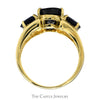 Oval Sapphire Three Stone Ring with Open Split Shank Sides in 14k Yellow Gold - Thumbnail 2