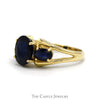 Oval Sapphire Three Stone Ring with Open Split Shank Sides in 14k Yellow Gold - Thumbnail 3