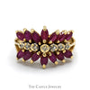 Marquise Ruby and Round Diamond Cluster Ring in 14k Yellow Gold - Thumbnail 1