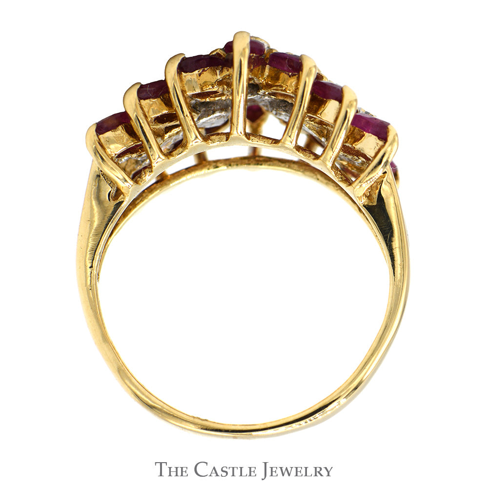 Marquise Ruby and Round Diamond Cluster Ring in 14k Yellow Gold