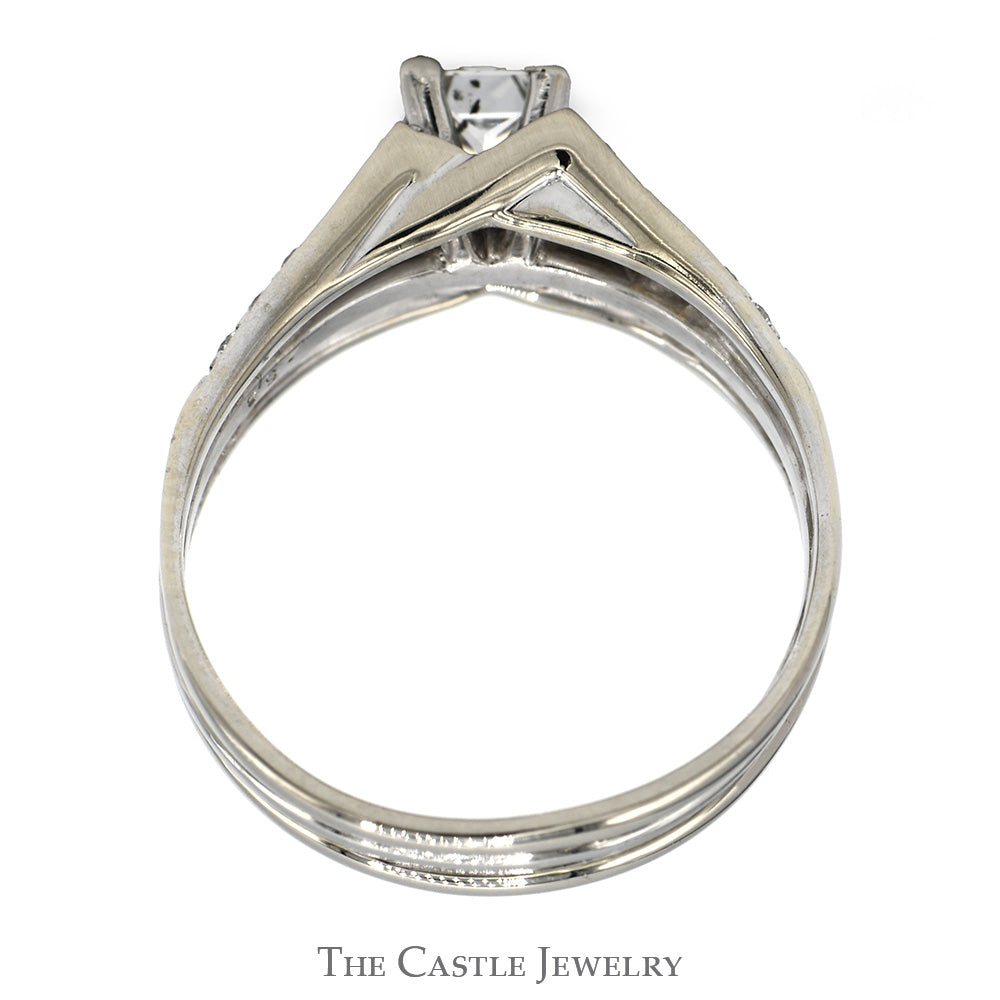 Princess Cut Diamond Bridal Set with Diamond Accented Matched Insert Wrap in 10k White Gold