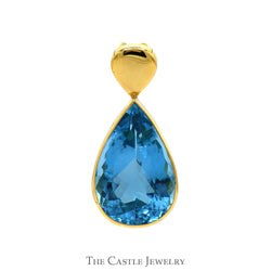 Large Bezel Set Pear Cut Blue Topaz Pendant in 10k Yellow Gold