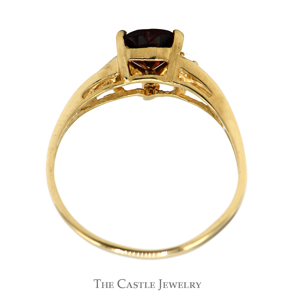 Heart Shaped Garnet Ring with Cubic Zirconia Accents in 10k Yellow Gold