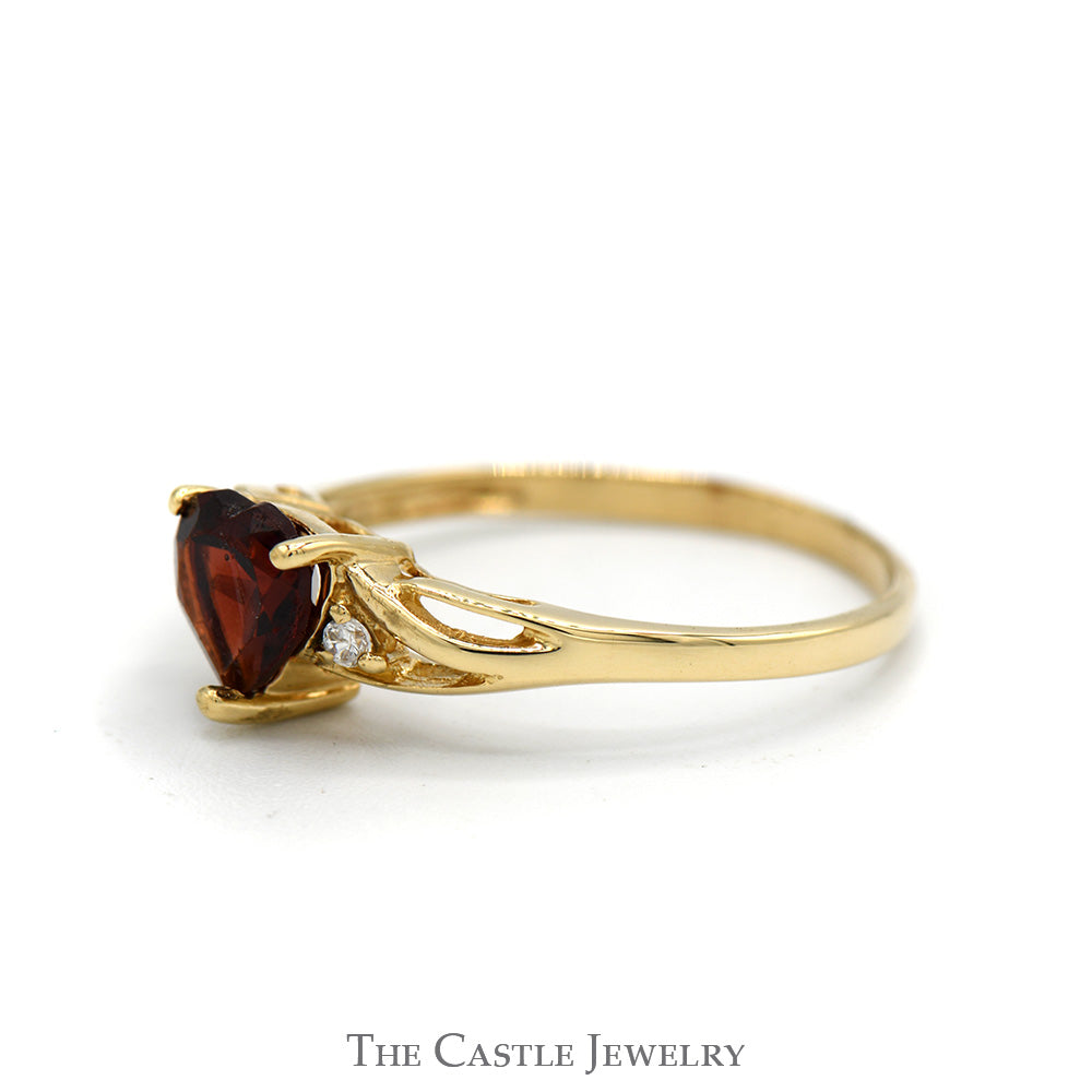 Heart Shaped Garnet Ring with Cubic Zirconia Accents in 10k Yellow Gold