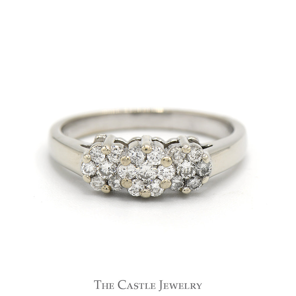 1/2cttw Triple Round Diamond Cluster Ring in 14k White Gold