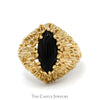 Marquise Cut Black Onyx Ring with Open Beaded Textured Sides in 14k Yellow Gold - Thumbnail 1
