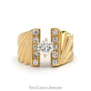 Round Diamond Solitaire Open Wave Designed Ring with Diamond Accents in 14k Yellow Gold - Thumbnail 1