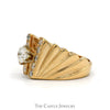 Round Diamond Solitaire Open Wave Designed Ring with Diamond Accents in 14k Yellow Gold - Thumbnail 3
